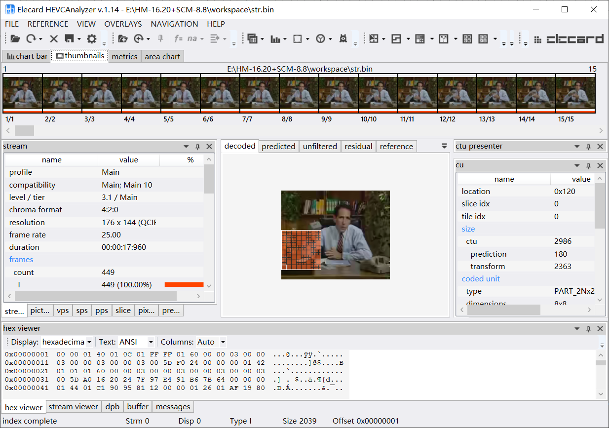 图 8 Elecard HEVC Analyzer查看结果